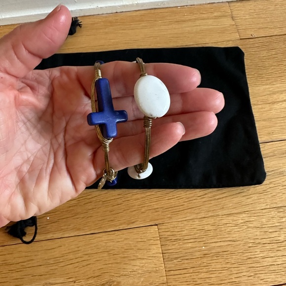 Bourbon and Bowties Gold Bracelets with Blue and White Stones - Picture 5 of 5